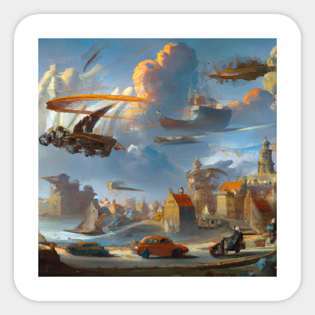 Futuristic city with flying cars Sticker by valsevent